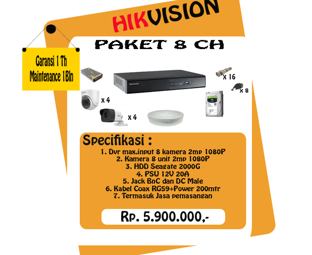 paket cctv 8ch hikvision 2mp